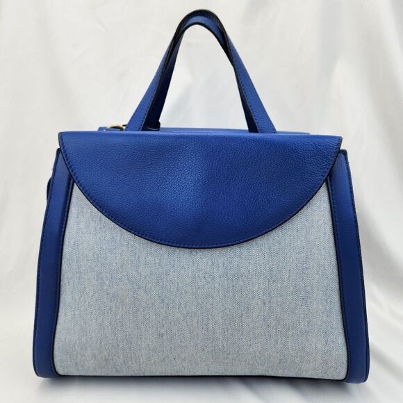 🔥Kate Spade Saturday Blue "The Large A" Leather/Canvas Satchel/Crossbody Purse - Picture 4 of 15
